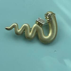 Vintage JJ Jonette Gold Tone Bookworm Brooch, Retro 1980s Book Lover Pin, Worm